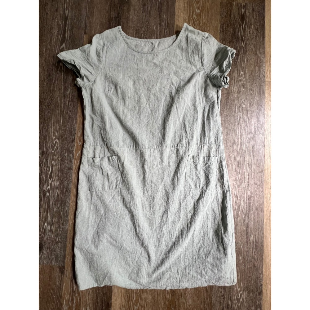 Unbranded Cotton Shift Dress Womens L Sage Green Short Sleeve Pocket Lagenlook